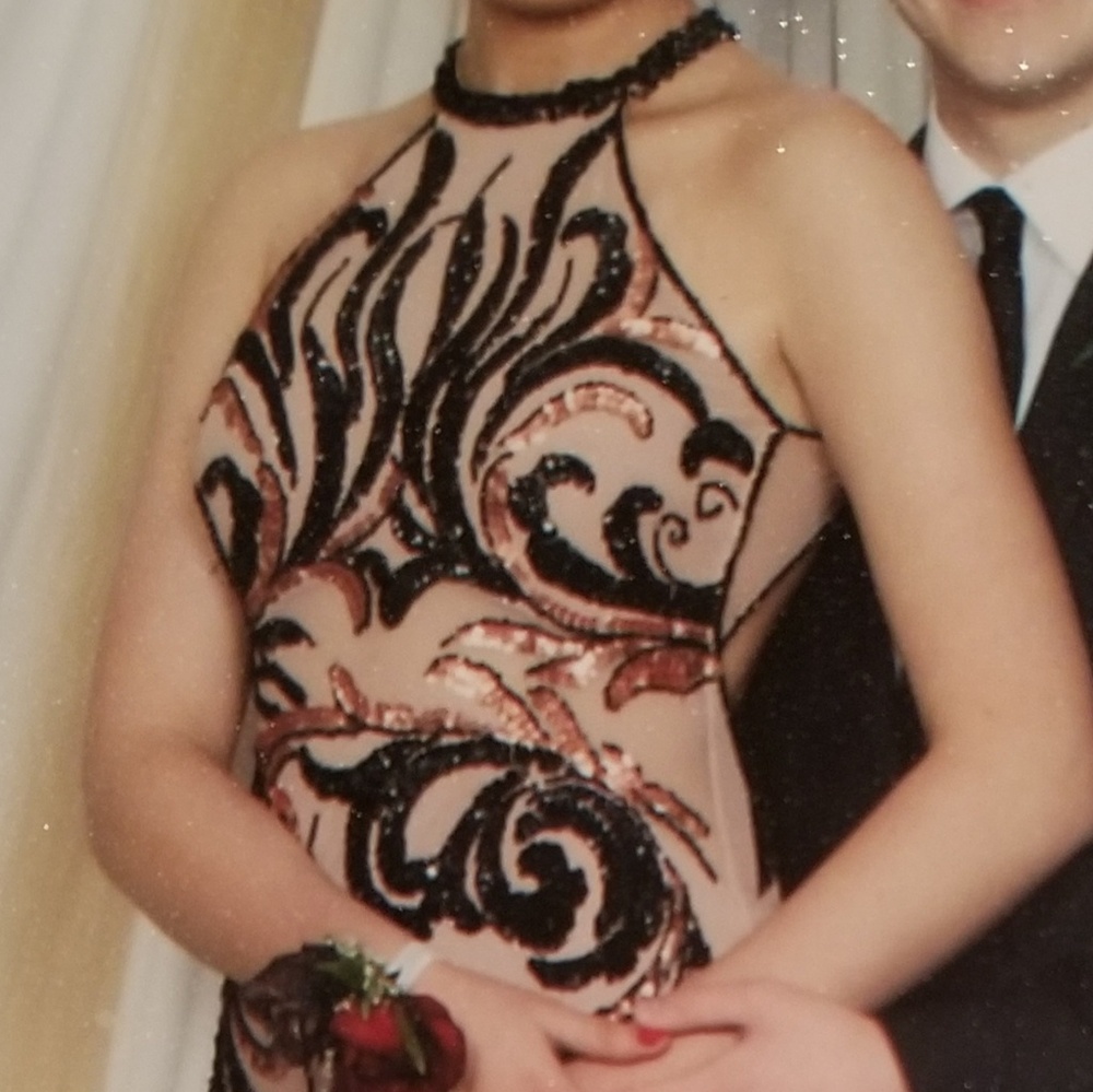 Nude undertone gown with black/bronze sequence